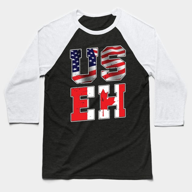 US Eh Canadian American Flag Baseball T-Shirt by Kelleh Co. 